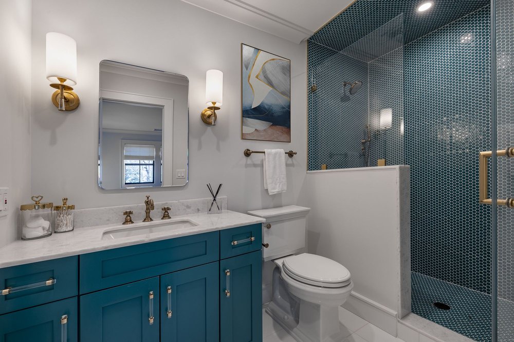 Olley Court Interior Design Blue Bathroom