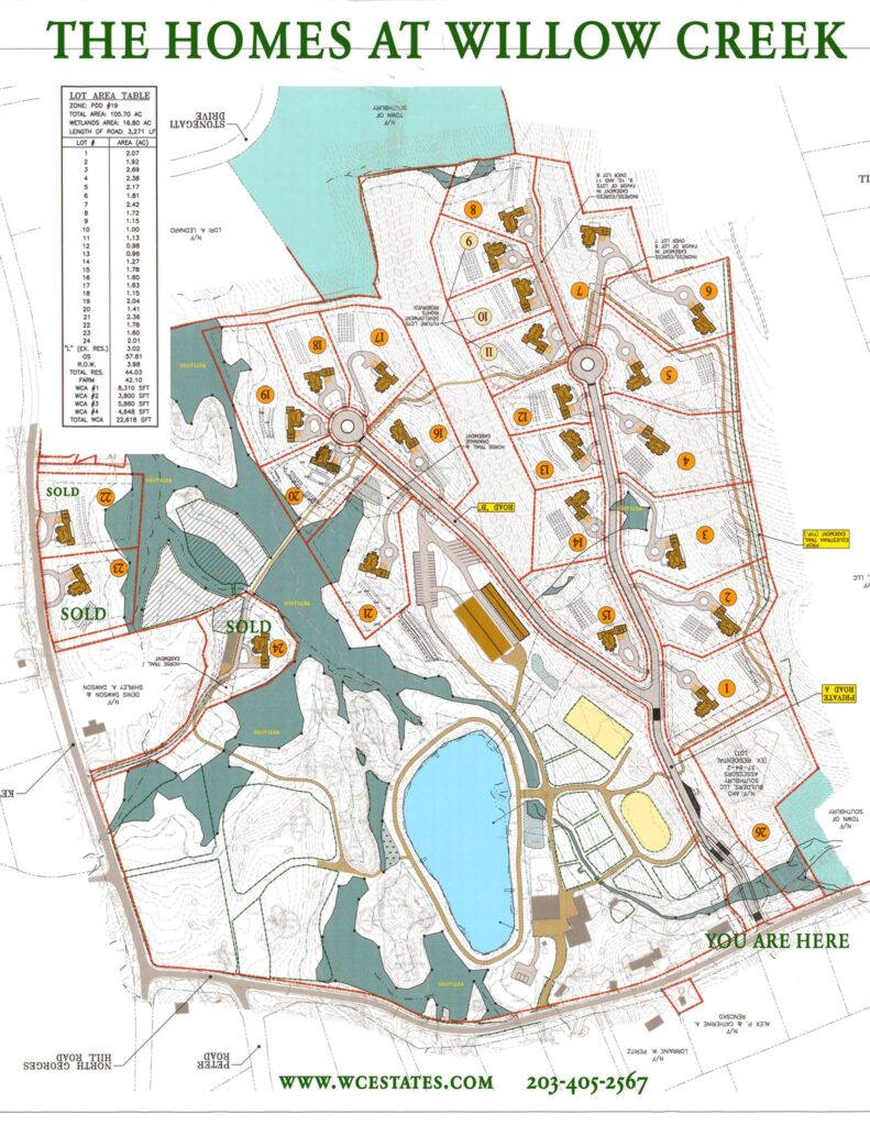 Willow Creek Estates Southbury CT Map of Home lots